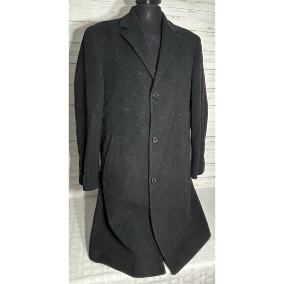 Hugo Boss Jacket Mens 48-52R Gray Stratus 100% Wool Black Long Trench Overcoat - Picture 1 of 16